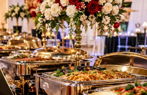 Outside catering food display for celebration planning